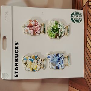STARBUCK'S Disney Set of 4 WDW parks pins Epcot Magic Kingdom AK H'wood Studios